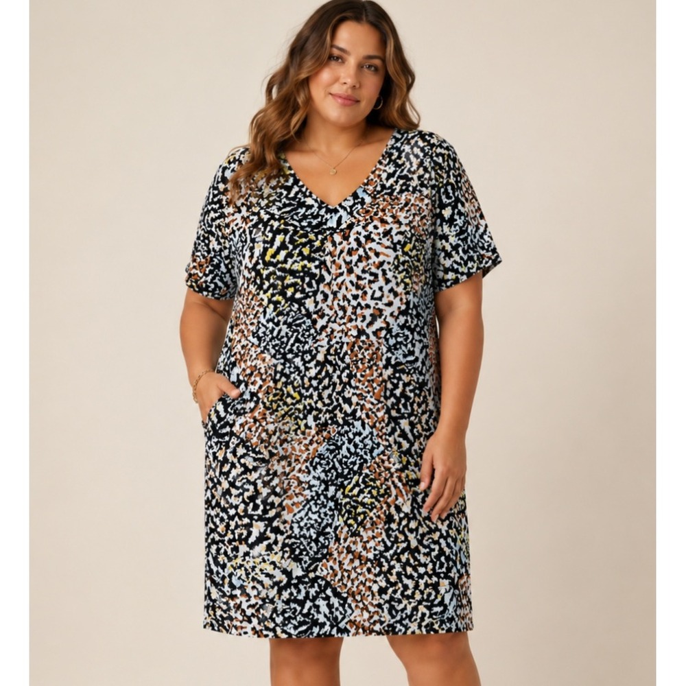 Christian Siriano New York Colorful Animal Print V-Neck High-Low Dress XL